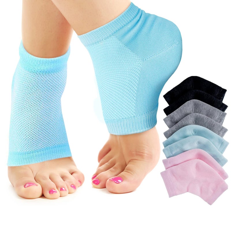 Nado Care 4 Pairs Heels Moisturizing Socks for Dry Cracked Heels Repair - Moisturizing Gel Heel Sleeves Open Toe Comfy Socks Day Night - Pink  Blue  Grey and Black - Image 1